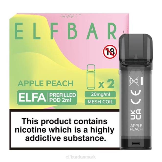 elfbar elfa fyldt pod - 2ml - 20mg (2 pakke) Z0FV116 æble fersken