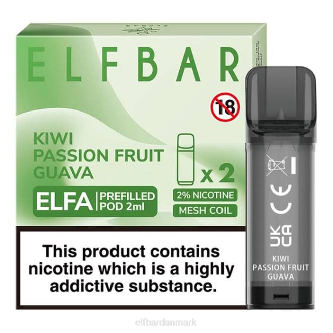 elfbar elfa fyldt pod - 2ml - 20mg (2 pakke) Z0FV117 kiwi passionsfrugt guava