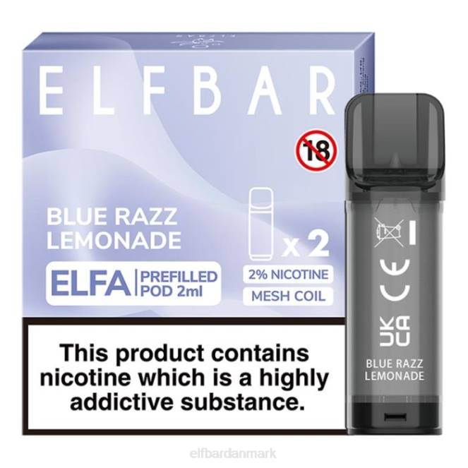 elfbar elfa fyldt pod - 2ml - 20mg (2 pakke) Z0FV119 blå razz limonade