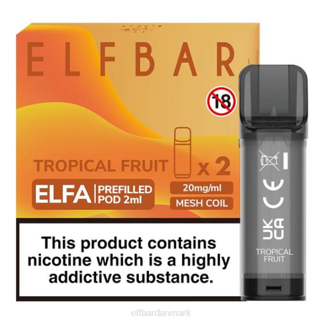 elfbar elfa fyldt pod - 2ml - 20mg (2 pakke) Z0FV120 tropisk frugt