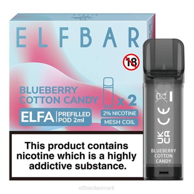 elfbar elfa fyldt pod - 2ml - 20mg (2 pakke) Z0FV124 blåbær bomuld