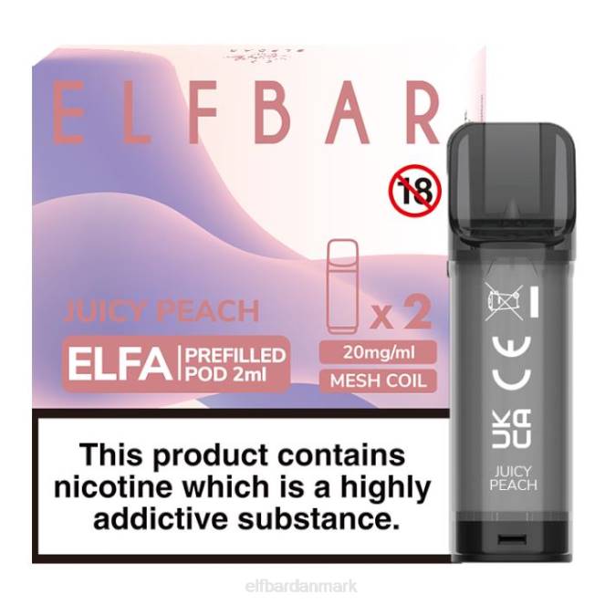 elfbar elfa fyldt pod - 2ml - 20mg (2 pakke) Z0FV125 saftig fersken