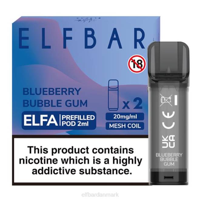 elfbar elfa fyldt pod - 2ml - 20mg (2 pakke) Z0FV126 blåbær tyggegummi