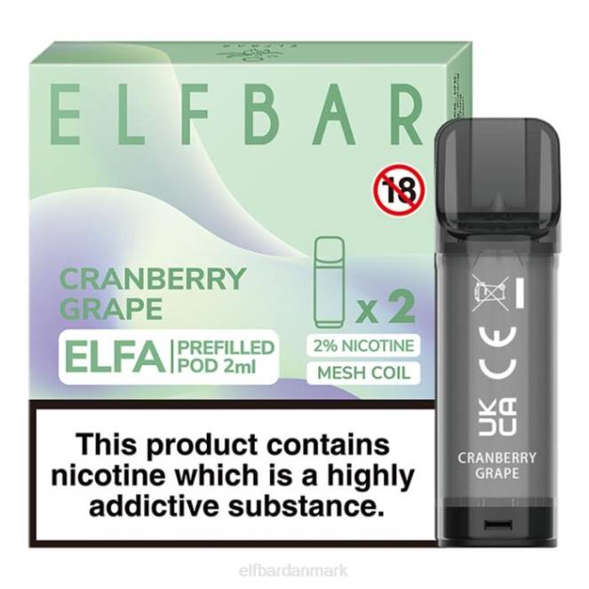elfbar elfa fyldt pod - 2ml - 20mg (2 pakke) Z0FV127 tranebærdrue