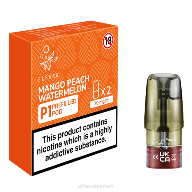 elfbar mate 500 p1 færdigfyldte bælg - 20 mg (2 pakke) mango fersken vandmelon Z0FV158