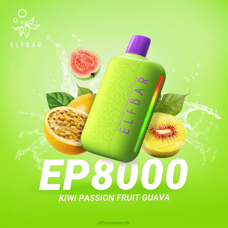 ELFBAR engangs vape nye ep8000 puffs D46T60 kiwi passionsfrugt guava